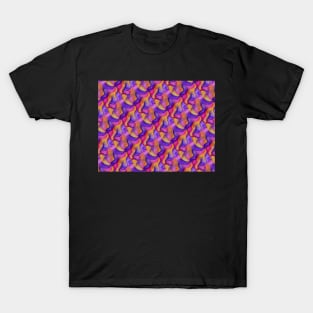 Hand Painted Purple, Pink and Orange Abstract Curves Pattern T-Shirt